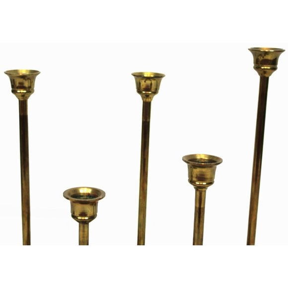 Vtg 1970s 5 Brass Taper Candlesticks Holders Graduating Dinner Tiered Skinny - Picture 2 of 7